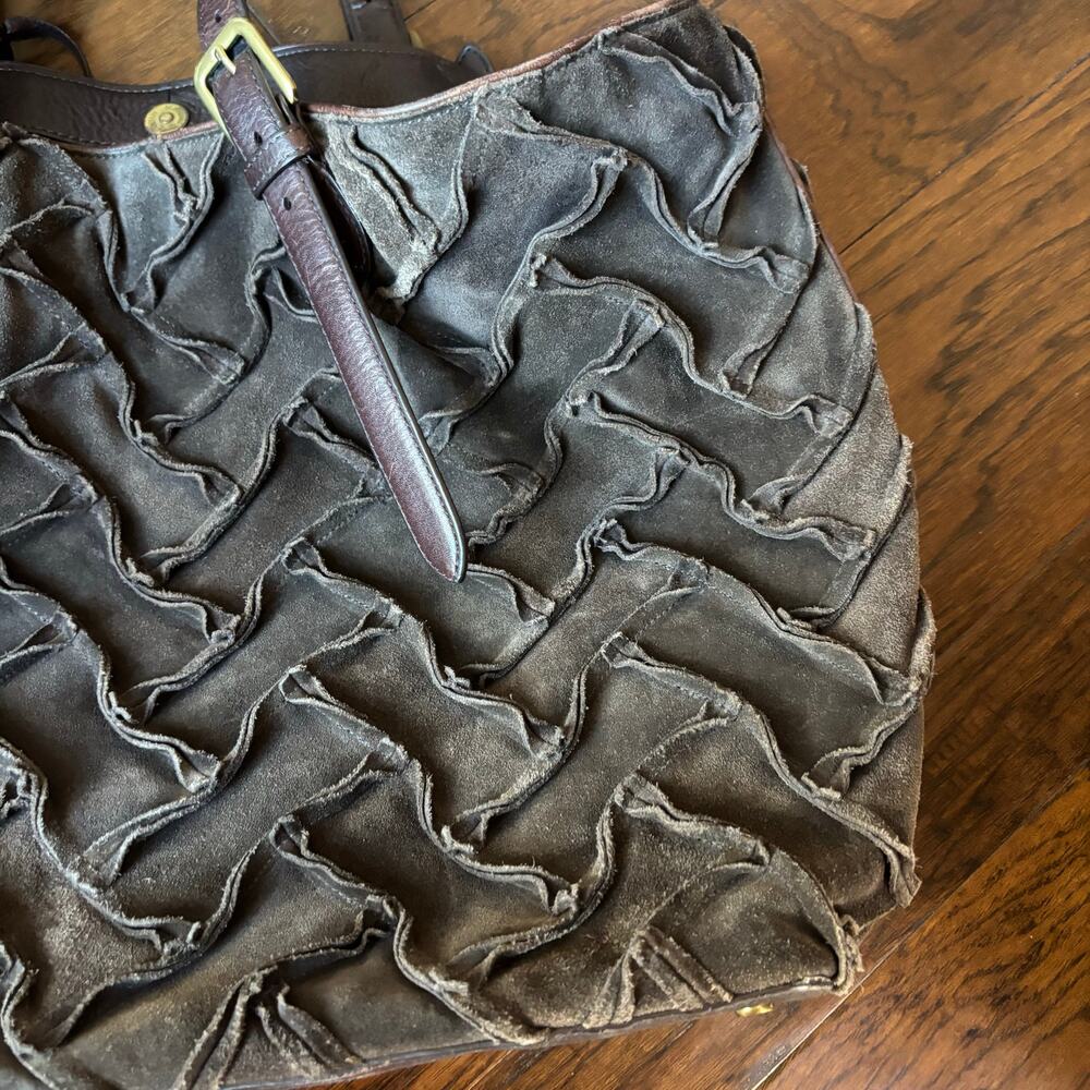 Cole Haan Sloane Woven Brown Suede Tote Bag Hobo Chocolate Weekender - Picture 7 of 16